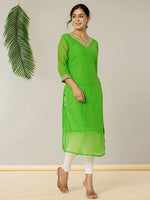 Thumbnail for Yufta Dark Green Georgette Lehriya Embroidery Kurta