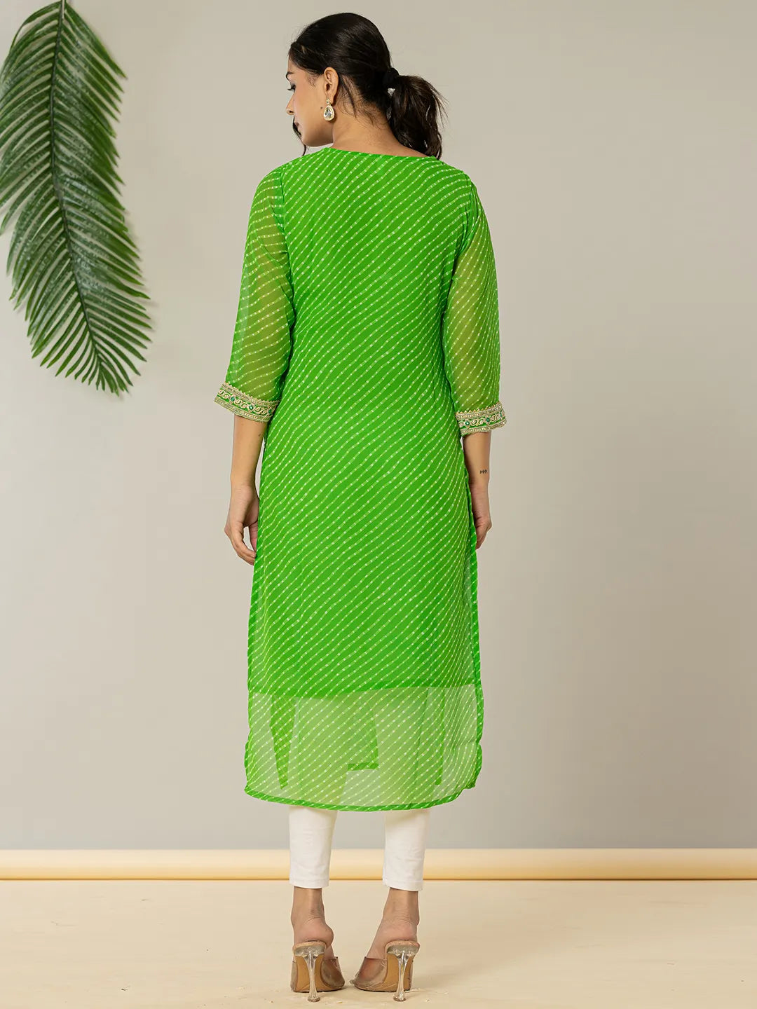 Yufta Dark Green Georgette Lehriya Embroidery Kurta - Distacart