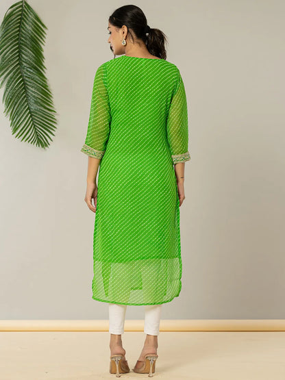 Yufta Dark Green Georgette Lehriya Embroidery Kurta - Distacart