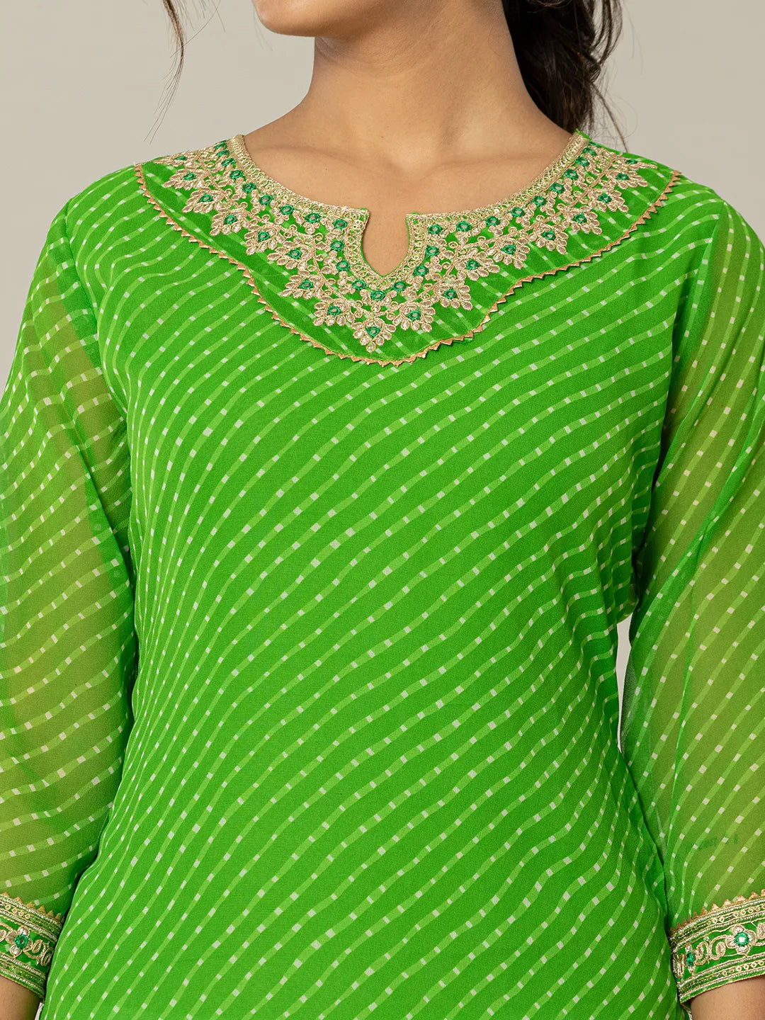 Yufta Dark Green Georgette Lehriya Embroidery Kurta