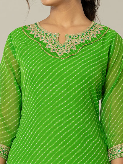 Yufta Dark Green Georgette Lehriya Embroidery Kurta - Distacart