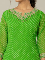 Thumbnail for Yufta Dark Green Georgette Lehriya Embroidery Kurta