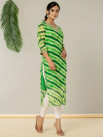 Thumbnail for Yufta Green Georgette Lehriya Embroidery Kurta