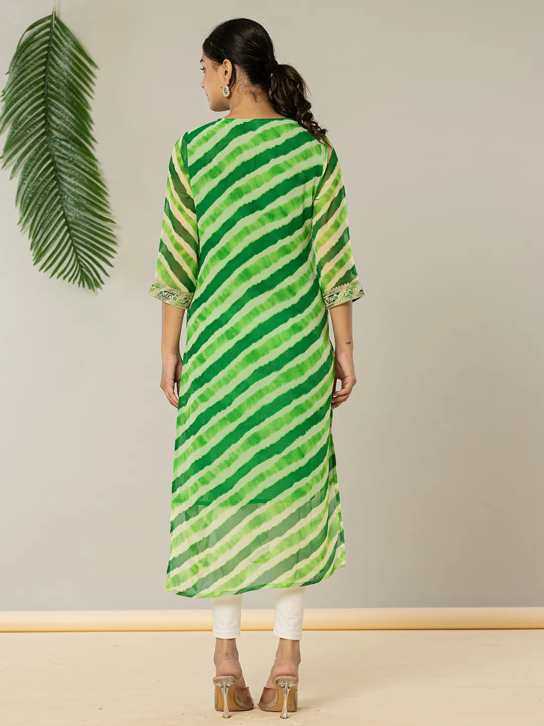 Yufta Green Georgette Lehriya Embroidery Kurta - Distacart