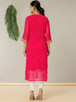 Thumbnail for Yufta Hot Pink Georgette Lehriya Embroidery Kurta