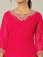 Thumbnail for Yufta Hot Pink Georgette Lehriya Embroidery Kurta