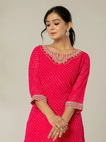 Thumbnail for Yufta Hot Pink Georgette Lehriya Embroidery Kurta