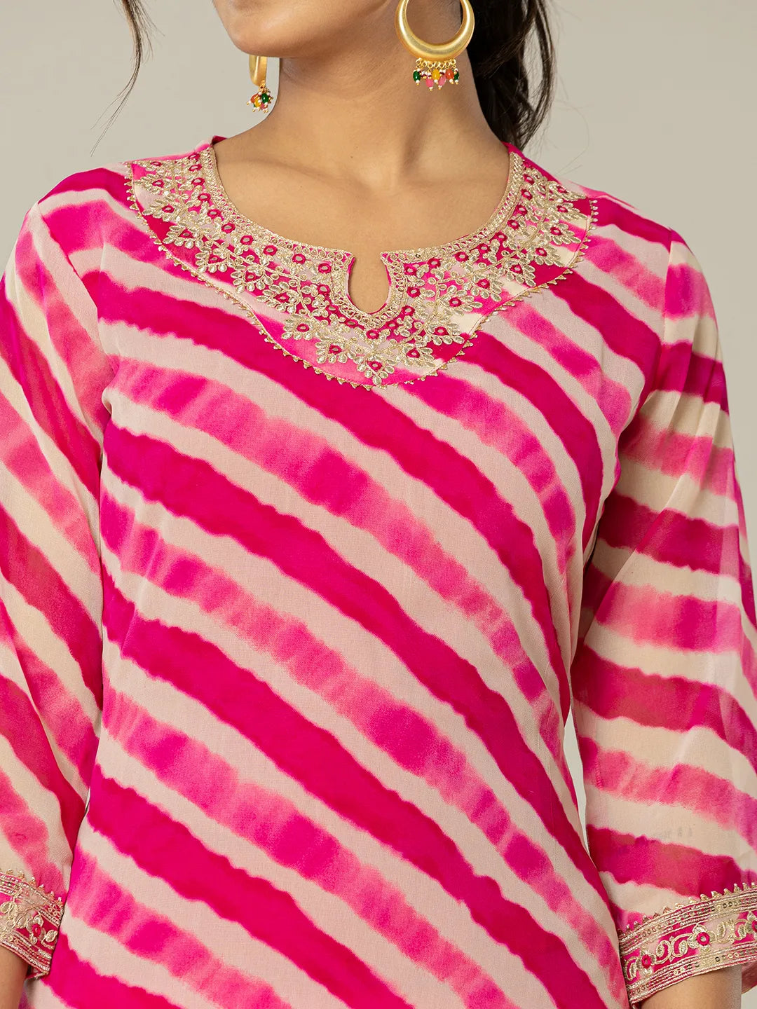 Yufta Pink Georgette Lehriya Embroidery Kurta - Distacart