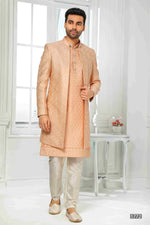 Thumbnail for Raivat Ethnic Art Silk Embroidery Work 3 Pcs Indo Jacket Set In Peach Colour