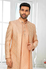 Thumbnail for Raivat Ethnic Art Silk Embroidery Work 3 Pcs Indo Jacket Set In Peach Colour