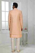 Thumbnail for Raivat Ethnic Art Silk Embroidery Work 3 Pcs Indo Jacket Set In Peach Colour