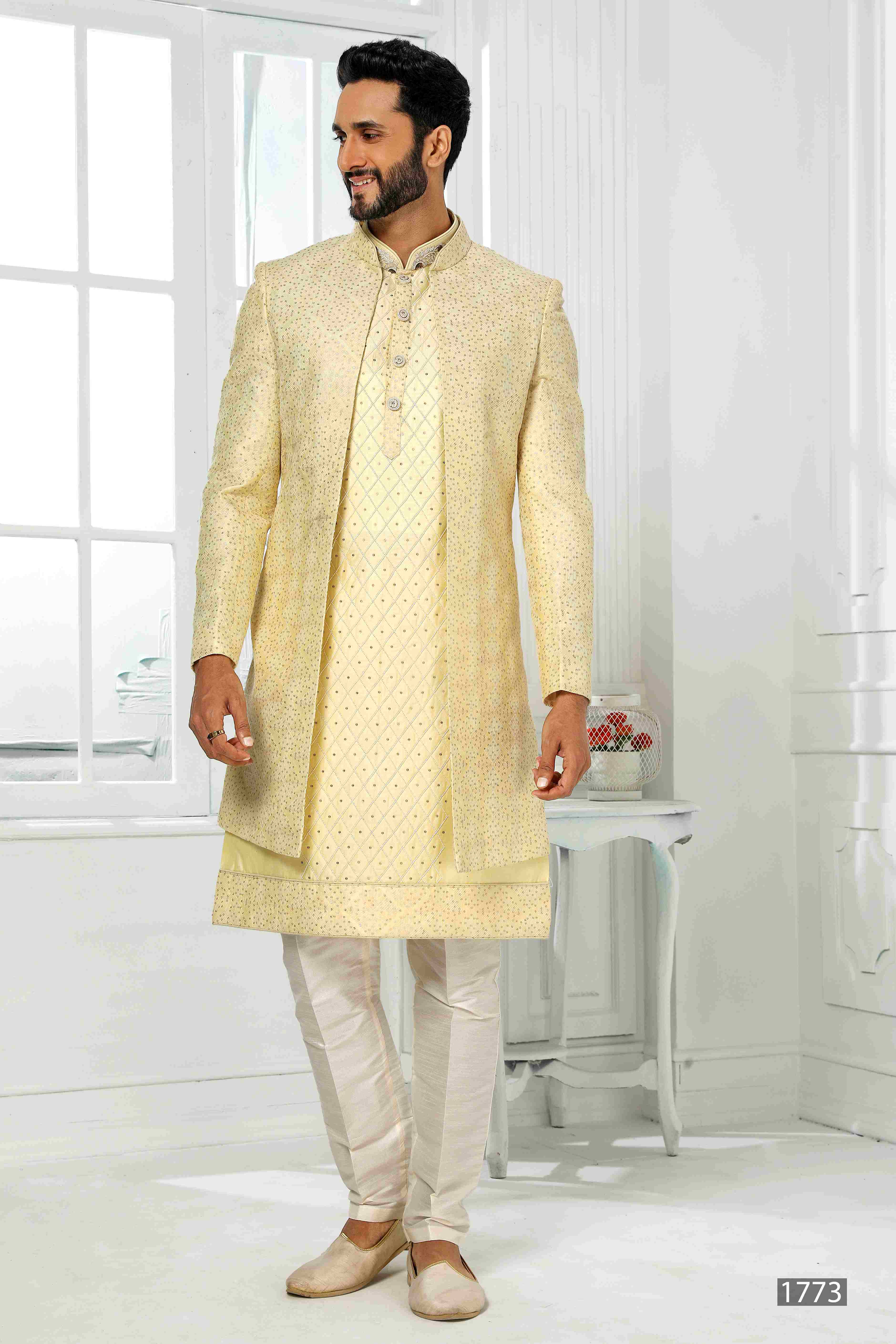 Raivat Ethnic Art Silk Embroidery Work 3 Pcs Indo Jacket Set In Yellow Colour - Distacart