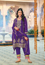 Thumbnail for Anaita Purple Embroidered Chinon Sequence Work Stitched Anarkali Suit - Distacart