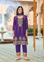 Thumbnail for Anaita Purple Embroidered Chinon Sequence Work Stitched Anarkali Suit - Distacart