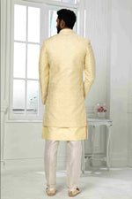 Thumbnail for Raivat Ethnic Art Silk Embroidery Work 3 Pcs Indo Jacket Set In Yellow Colour
