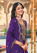 Thumbnail for Anaita Purple Embroidered Chinon Sequence Work Stitched Anarkali Suit - Distacart