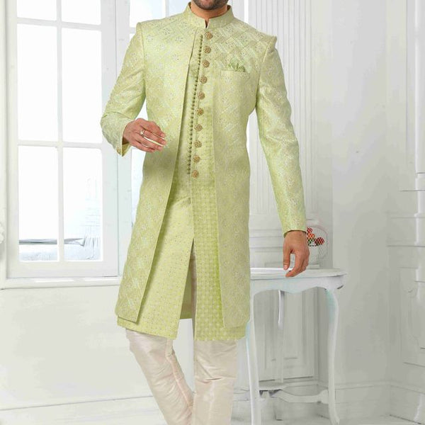 Raivat Ethnic Art Silk Embroidery Work 2 Pcs Indo Jacket Set In Pista Green Colour - Distacart