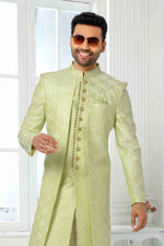 Thumbnail for Raivat Ethnic Art Silk Embroidery Work 2 Pcs Indo Jacket Set In Pista Green Colour