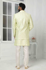 Thumbnail for Raivat Ethnic Art Silk Embroidery Work 3 Pcs Indo Jacket Set In Pista Green Colour