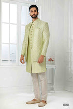 Thumbnail for Raivat Ethnic Art Silk Embroidery Work 3 Pcs Indo Jacket Set In Pista Green Colour
