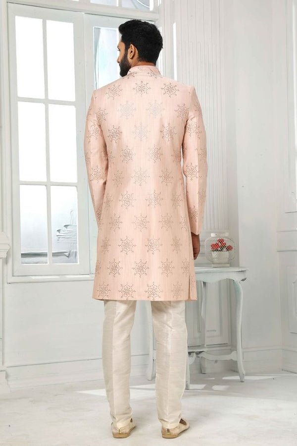 Raivat Ethnic Art Silk Embroidery Work 3 Pcs Indo Jacket Set In Light Pink Colour