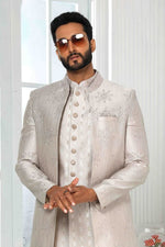 Thumbnail for Raivat Ethnic Art Silk Embroidery Work 3 Pcs Indo Jacket Set In Light Grey Colour