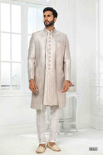 Thumbnail for Raivat Ethnic Art Silk Embroidery Work 3 Pcs Indo Jacket Set In Light Grey Colour