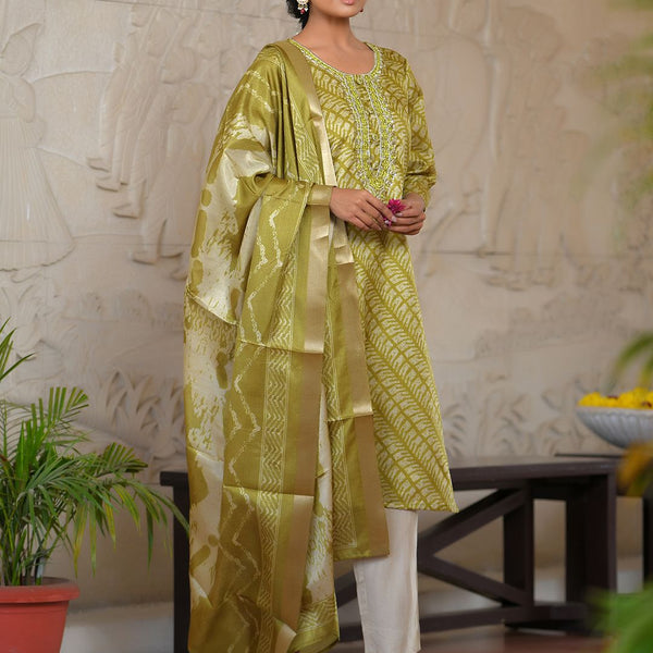 Vaasva Women's Parrot Green Silk Digital Printed Suit Set - Distacart