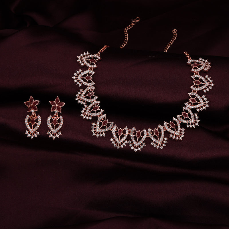 Tehzeeb Creations Maroon Colour Sparkle Stone Studded Necklace With Earrings - Distacart