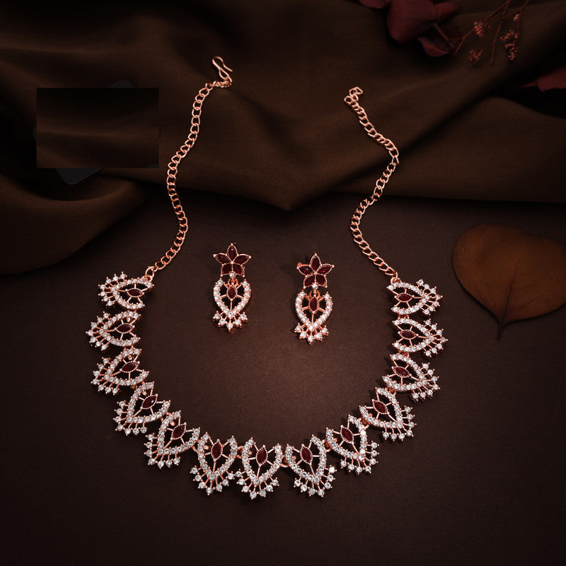 Tehzeeb Creations Maroon Colour Sparkle Stone Studded Necklace With Earrings - Distacart