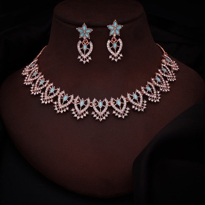 Tehzeeb Creations Sky Blue Colour Sparkle Stone Studded Necklace With Earrings - Distacart