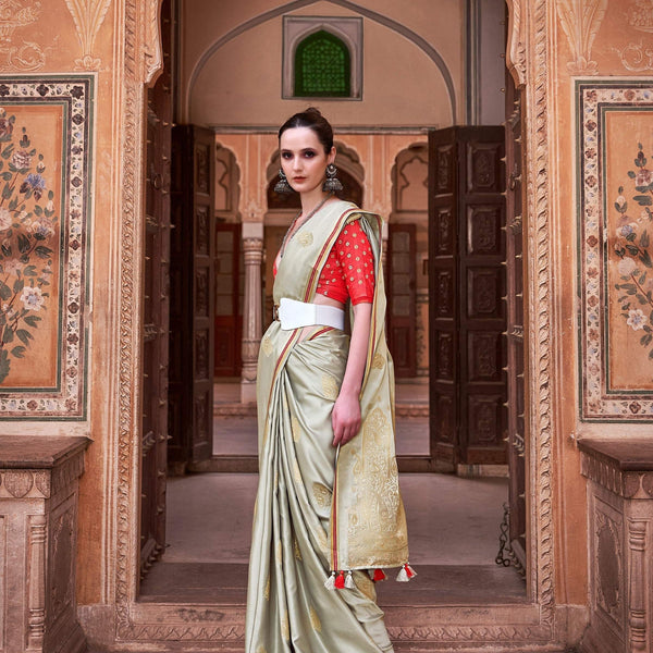 Anaita Light Green Pure Satin Silk With Zari Weaving Saree With Blouse - Distacart
