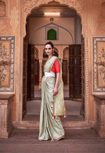 Thumbnail for Anaita Light Green Pure Satin Silk With Zari Weaving Saree With Blouse - Distacart