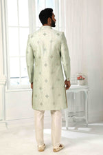 Thumbnail for Raivat Ethnic Art Silk Embroidery Work 3 Pcs Indo Jacket Set In Pista Green Colour