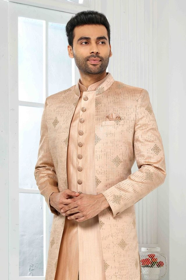 Raivat Ethnic Art Silk Embroidery Work 3 Pcs Indo Jacket Set In Onion Pink Colour