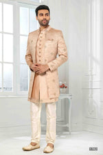 Thumbnail for Raivat Ethnic Art Silk Embroidery Work 3 Pcs Indo Jacket Set In Onion Pink Colour