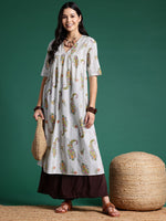 Thumbnail for Sangria Floral Print Pleated Empire Kurta - Distacart