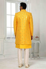 Thumbnail for Raivat Ethnic Art Silk Embroidery Work 3 Pcs Indo Jacket Set In Yellow Colour