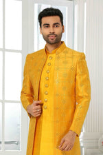 Thumbnail for Raivat Ethnic Art Silk Embroidery Work 3 Pcs Indo Jacket Set In Yellow Colour