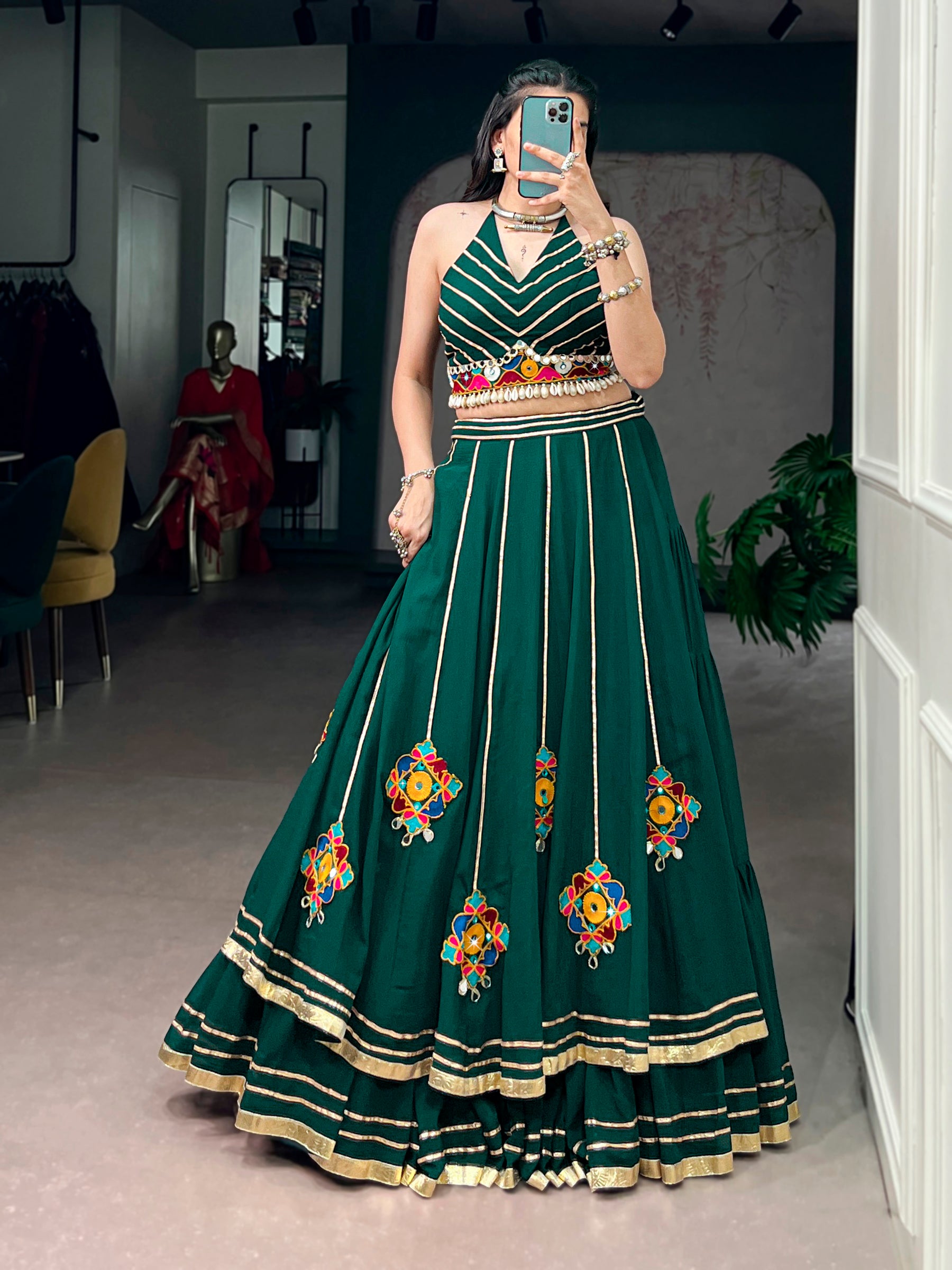 Lorenvalley Fashion Skyblue Lightweight Fabric With Gamthi Work Mirror Detailing Gota Patti Lace Lehenga Choli - Dista