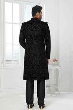 Thumbnail for Raivat Ethnic Art Silk Embroidery Work Sherwani In Black Colour