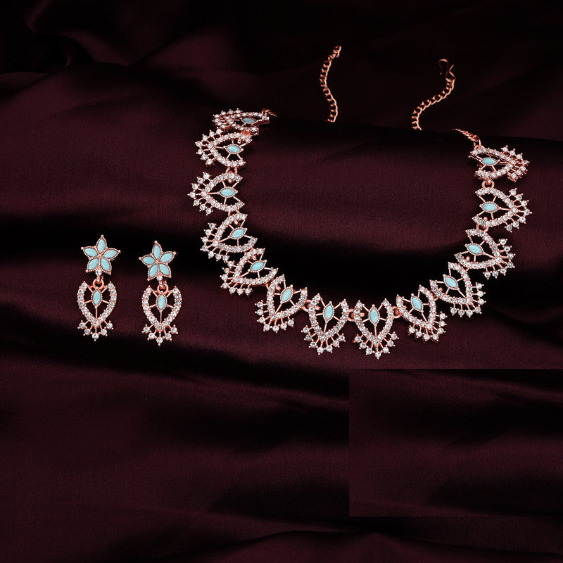 Tehzeeb Creations Sky Blue Colour Sparkle Stone Studded Necklace With Earrings - Distacart