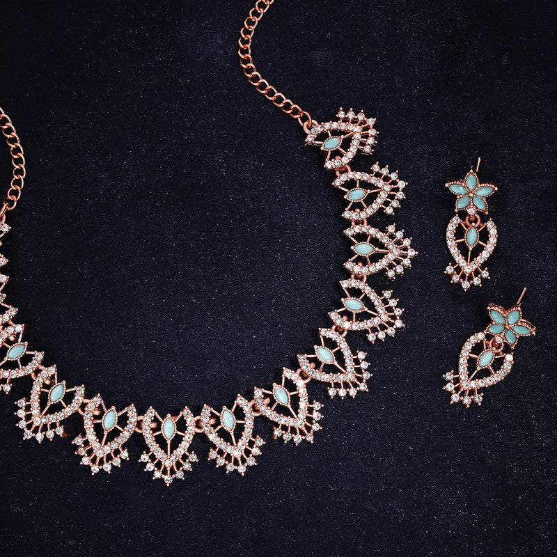 Tehzeeb Creations Sky Blue Colour Sparkle Stone Studded Necklace With Earrings - Distacart