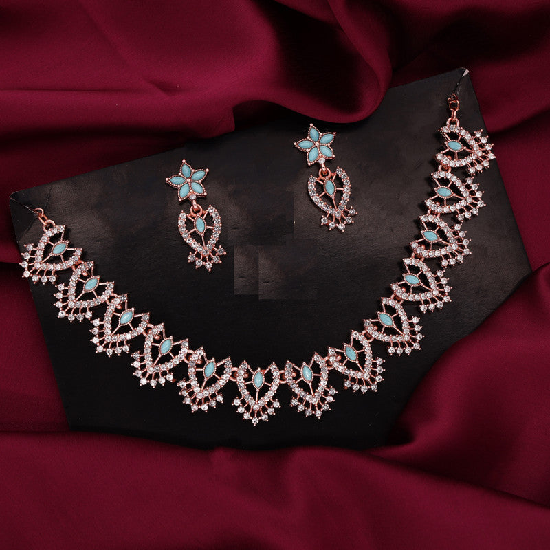 Tehzeeb Creations Sky Blue Colour Sparkle Stone Studded Necklace With Earrings - Distacart