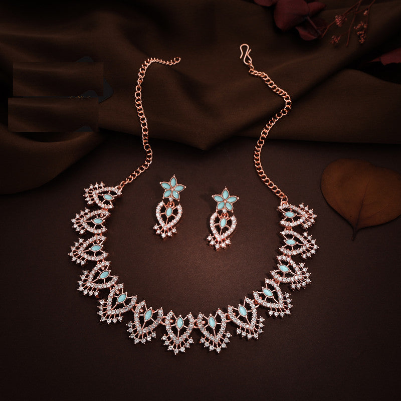 Tehzeeb Creations Sky Blue Colour Sparkle Stone Studded Necklace With Earrings - Distacart