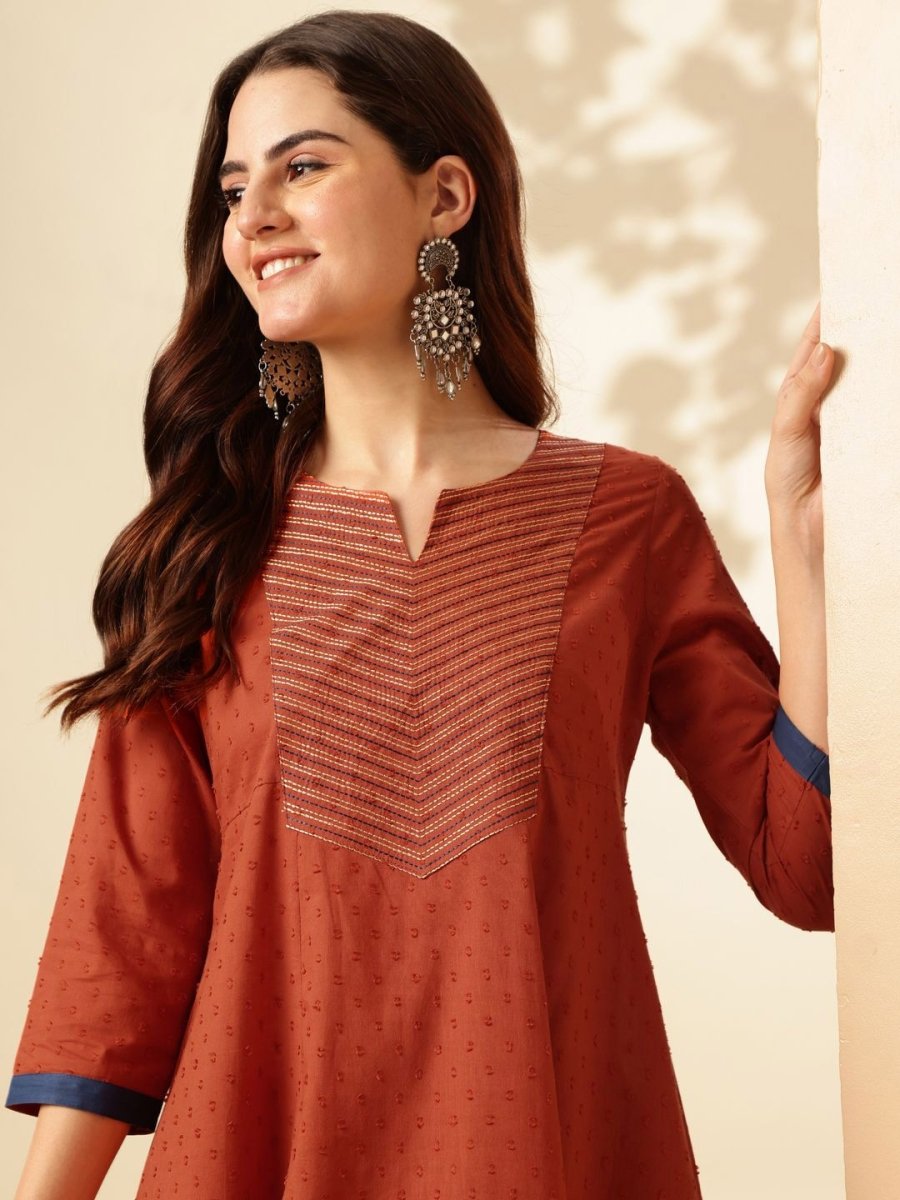 Anouk Ethnic Motifs Panelled Pure Cotton Kurta with Trousers & With Dupatta - Distacart