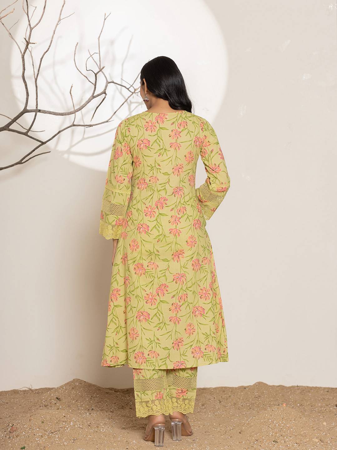 Yufta Green Cotton A-Line Kurta Set - Distacart