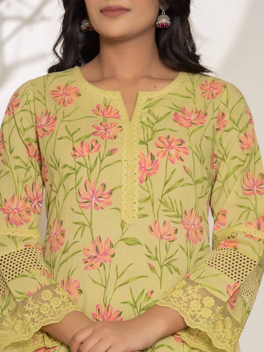 Yufta Green Cotton A-Line Kurta Set - Distacart