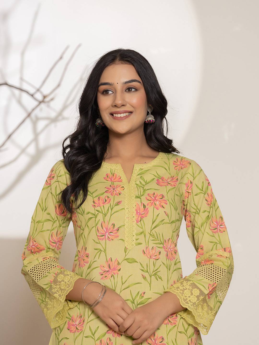 Yufta Green Cotton A-Line Kurta Set - Distacart