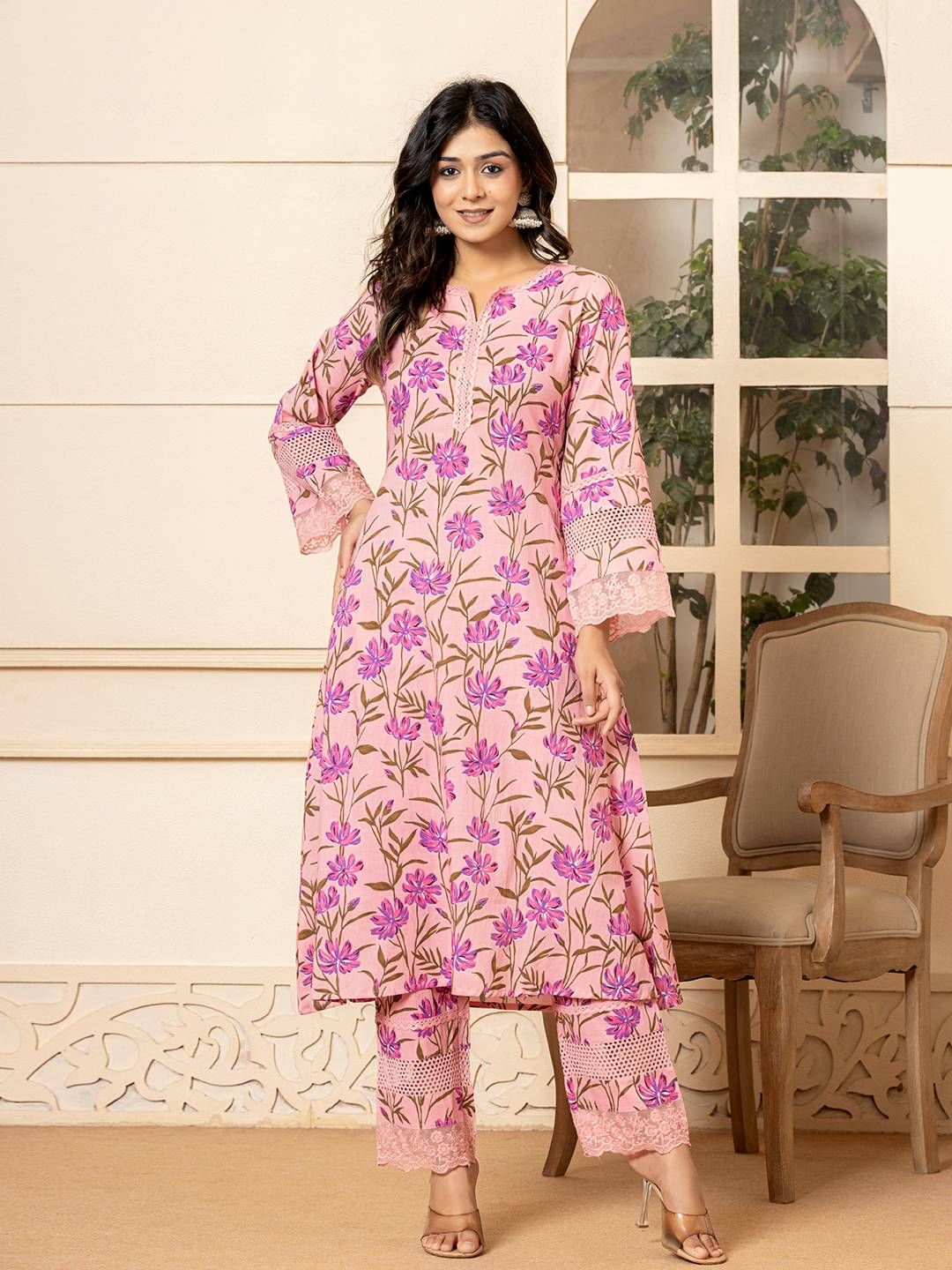 Yufta Pink Cotton Straight Pakistani Style Kurta Set - Distacart